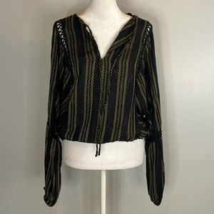 [Elan] Black/Gold Embroidered Boho Knit Blouse - Size Small